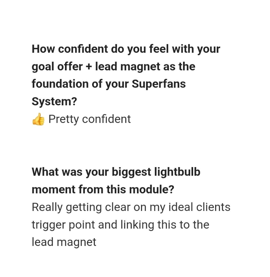 Survey: pretty confident in goal offer and lead magnet