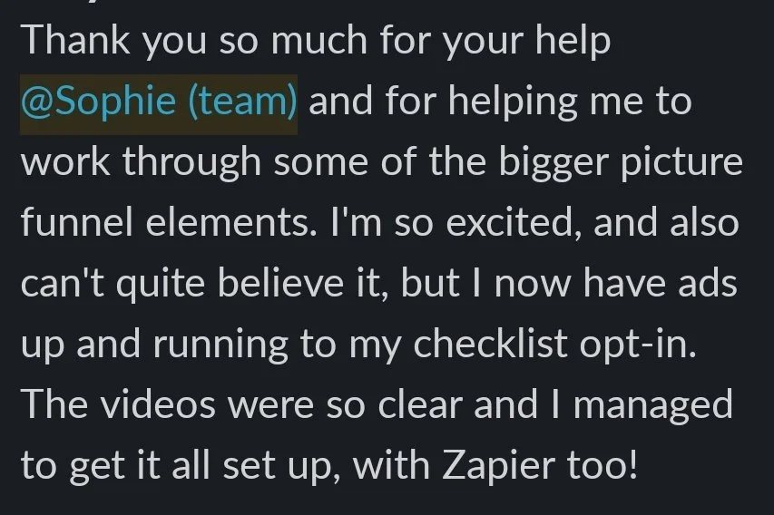 Client message: now have ads up and running to my checklist opt-in