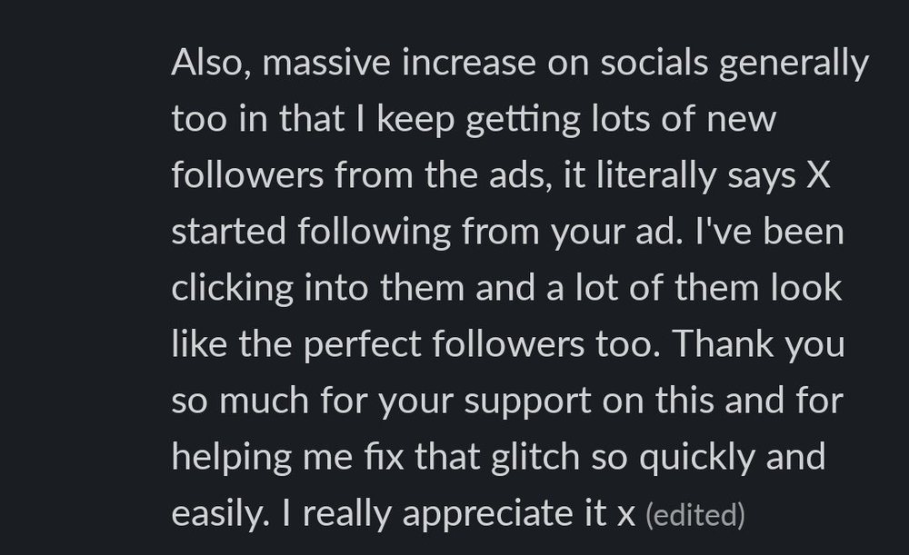 Client message: massive increase on socials since the ads
